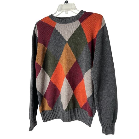 Van Heusen Men's Argyle Sweater in Gray Orange Yellow Burgundy Size Medium - Picture 1 of 5